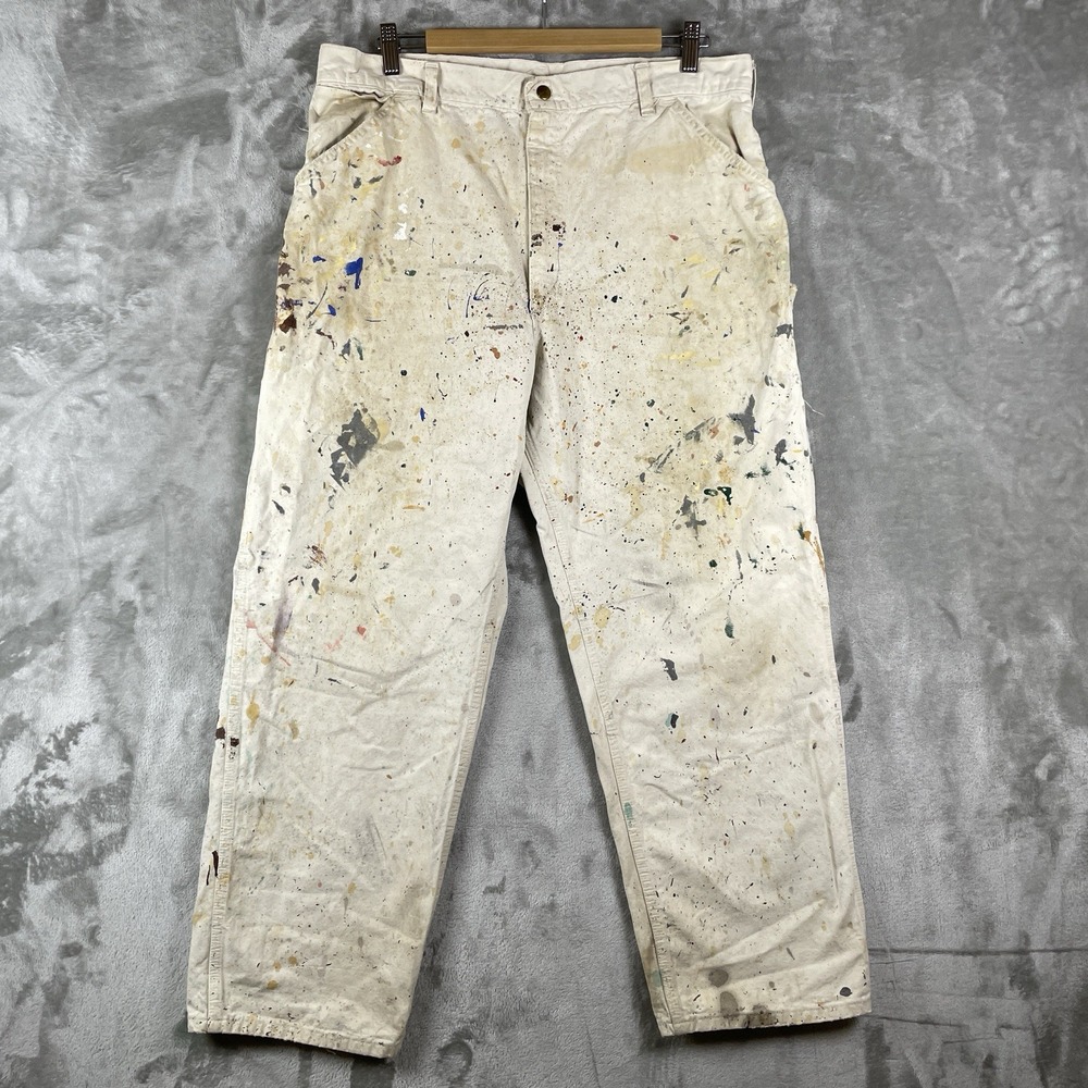 Vintage 70s/80s Carhartt White Painter Pants Mens 34x28 USA Union Made Paint 72W